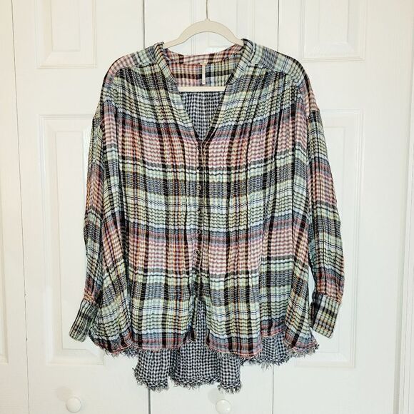 Free People Size xs oversized button up shirt.  ^ - Picture 1 of 7